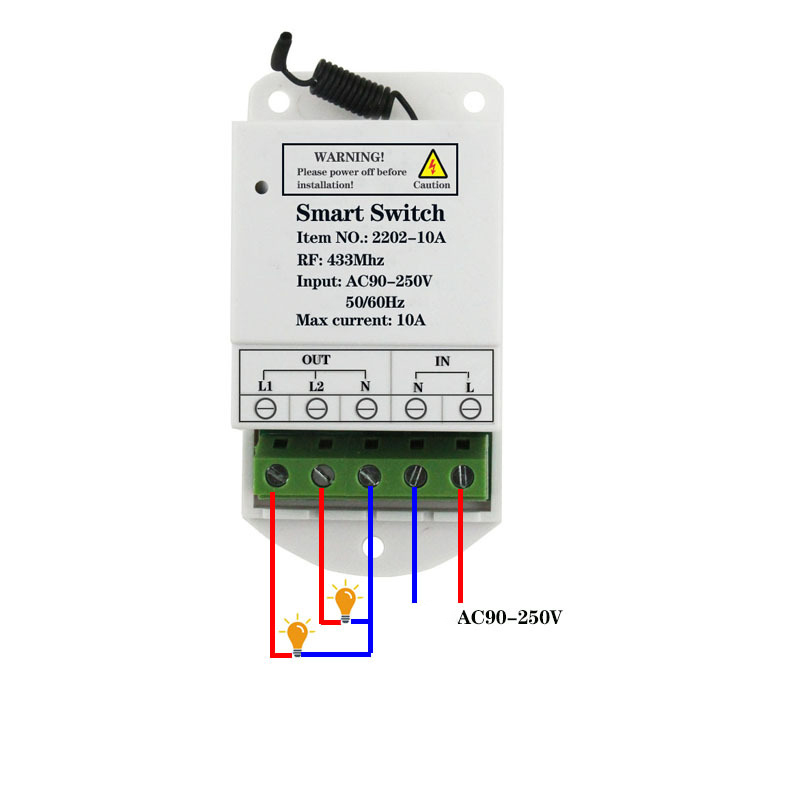 433MHz Rf Universal Remote Control 10A Relay Controller AC 220V 2CH Receiver and Transmitter for AC Motor Light Garage Gate Door