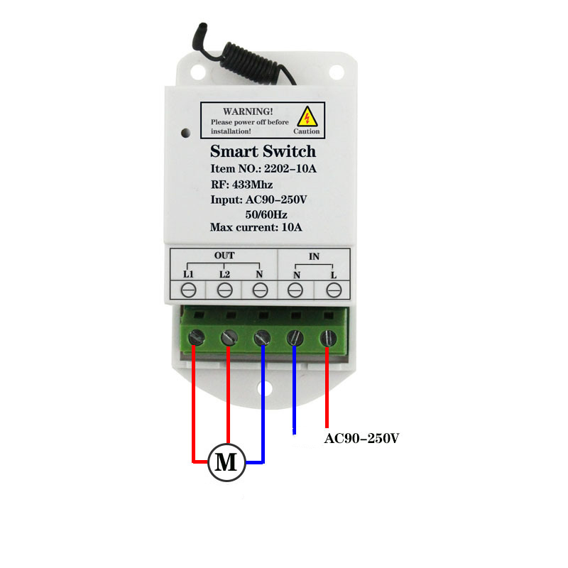 433MHz Rf Universal Remote Control 10A Relay Controller AC 220V 2CH Receiver and Transmitter for AC Motor Light Garage Gate Door
