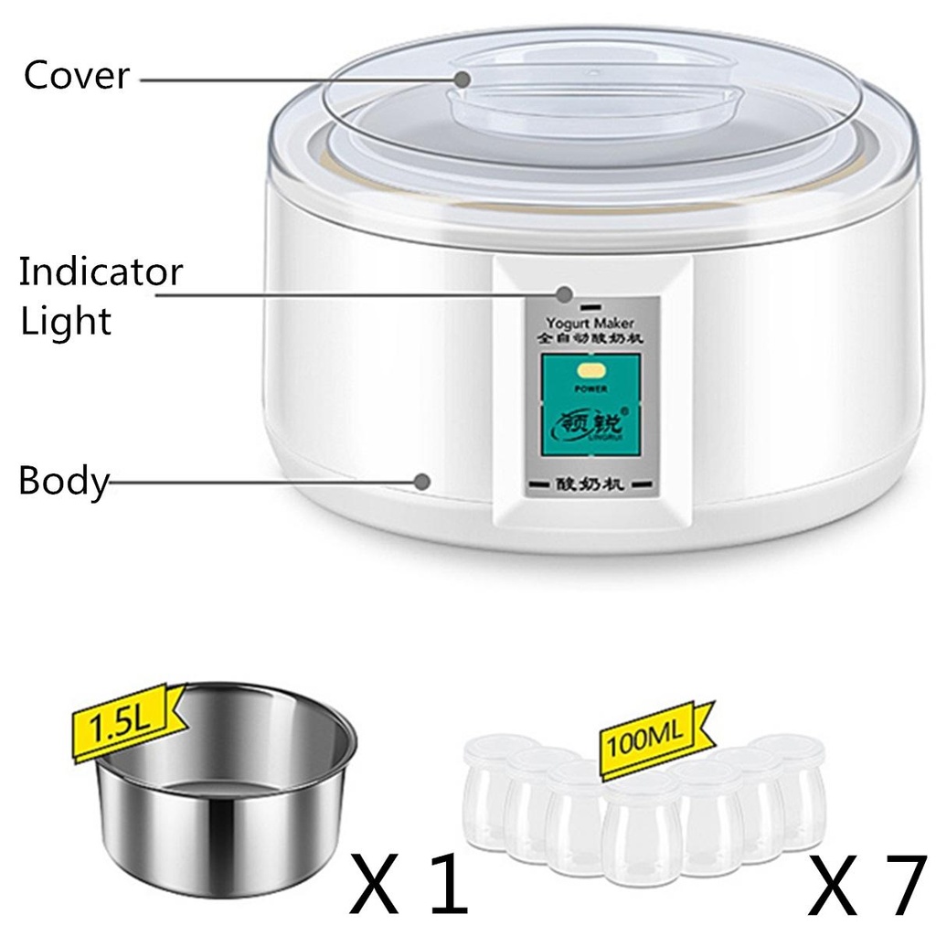 1.5L Yogurt Maker with 7 Glass Ferment Jars Automatic Yogurt Machine Household DIY Automatic Yogurt Tools Kitchen Appliance 220V 1.5L Yogurt Maker with 7 Glass Ferment Jars Automatic Yogurt Machine Household DIY Automatic Yogurt Tools Kitchen Appliance 2