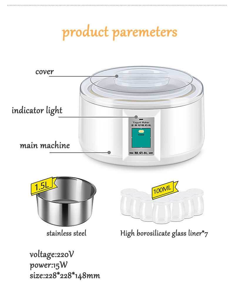 1.5L Yogurt Maker with 7 Glass Ferment Jars Automatic Yogurt Machine Household DIY Automatic Yogurt Tools Kitchen Appliance 220V 1.5L Yogurt Maker with 7 Glass Ferment Jars Automatic Yogurt Machine Household DIY Automatic Yogurt Tools Kitchen Appliance 2