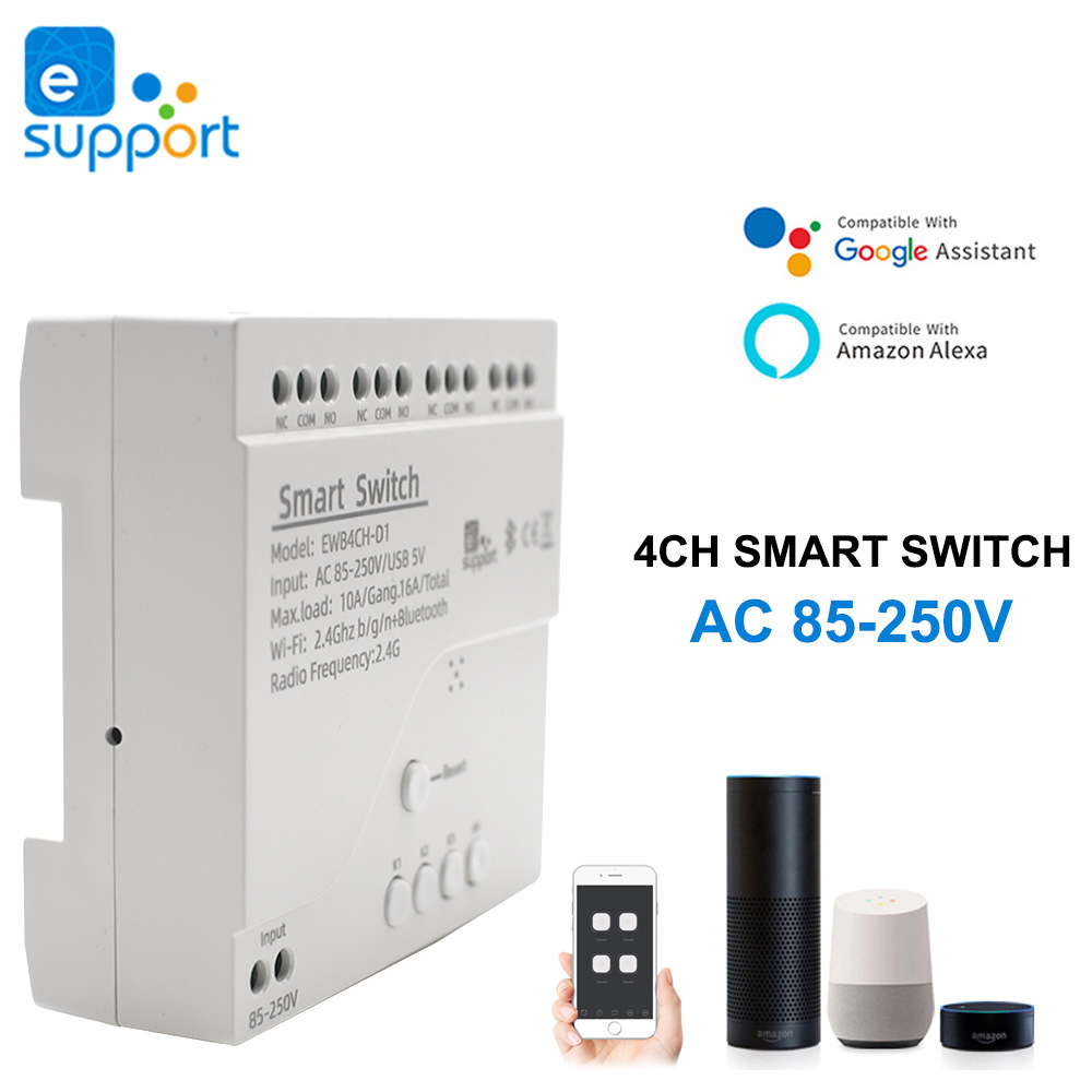 eWeLink Smart WIFI Bluetooth Relay Module On Off Controller 4CH 5V 85-220V 2.4G Remote Control Light Switch Smart Home