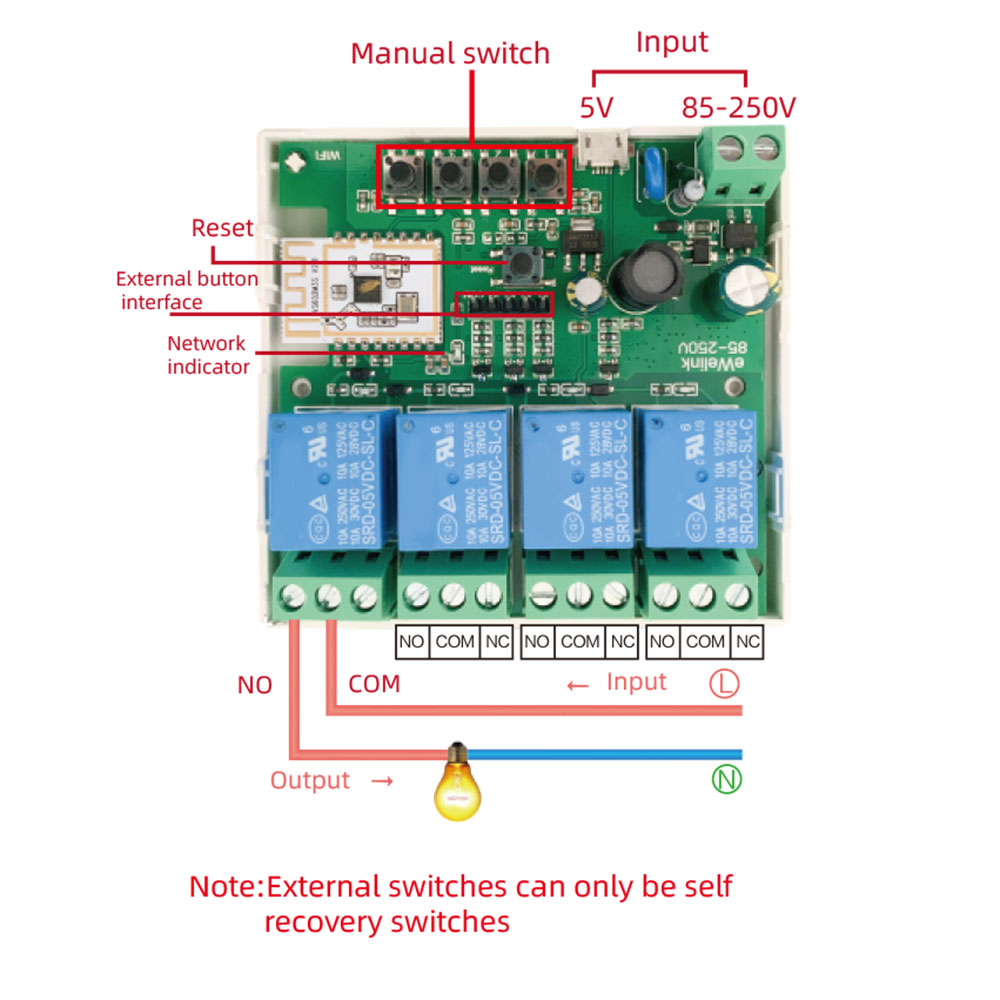 eWeLink Smart WIFI Bluetooth Relay Module On Off Controller 4CH 5V 85-220V 2.4G Remote Control Light Switch Smart Home
