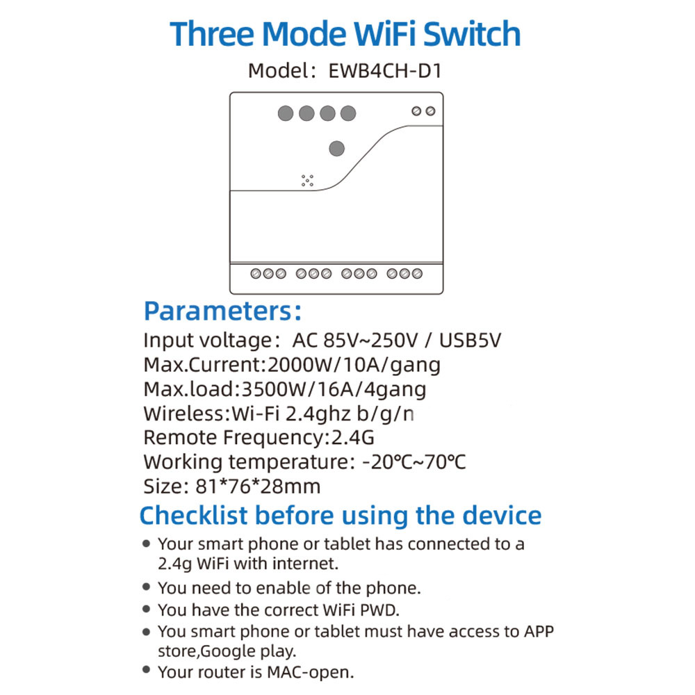 eWeLink Smart WIFI Bluetooth Relay Module On Off Controller 4CH 5V 85-220V 2.4G Remote Control Light Switch Smart Home