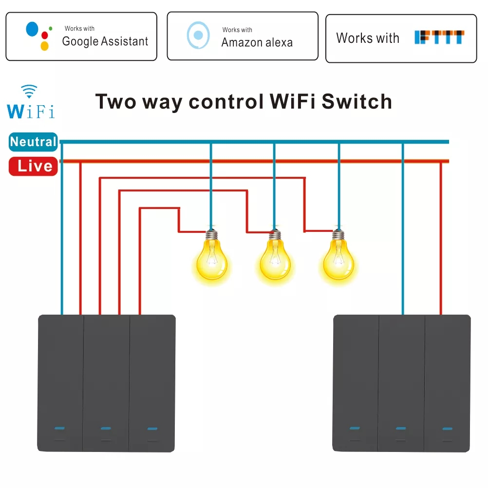 Tuya APP Three-way 10A WiFi smart rocker key switch smart WiFi wall key switch
