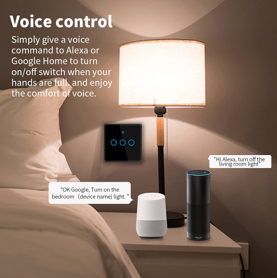 Tuya WiFi Wall Touch Switch ,RF 433MHz,Tempered Crystal Glass Panel,3 Way Support Alexa Light Switch