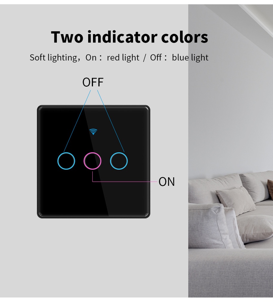 Tuya WiFi Wall Touch Switch ,RF 433MHz,Tempered Crystal Glass Panel,3 Way Support Alexa Light Switch