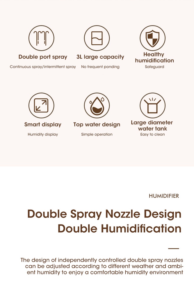 Air Humidifier Dual Spray Digital Display 3L Home Mute Diffuser Humidifier Usb Aromatherapy Office Bedroom Spray Atomizer