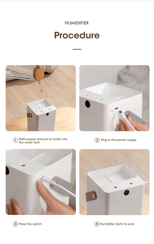 Air Humidifier Dual Spray Digital Display 3L Home Mute Diffuser Humidifier Usb Aromatherapy Office Bedroom Spray Atomizer
