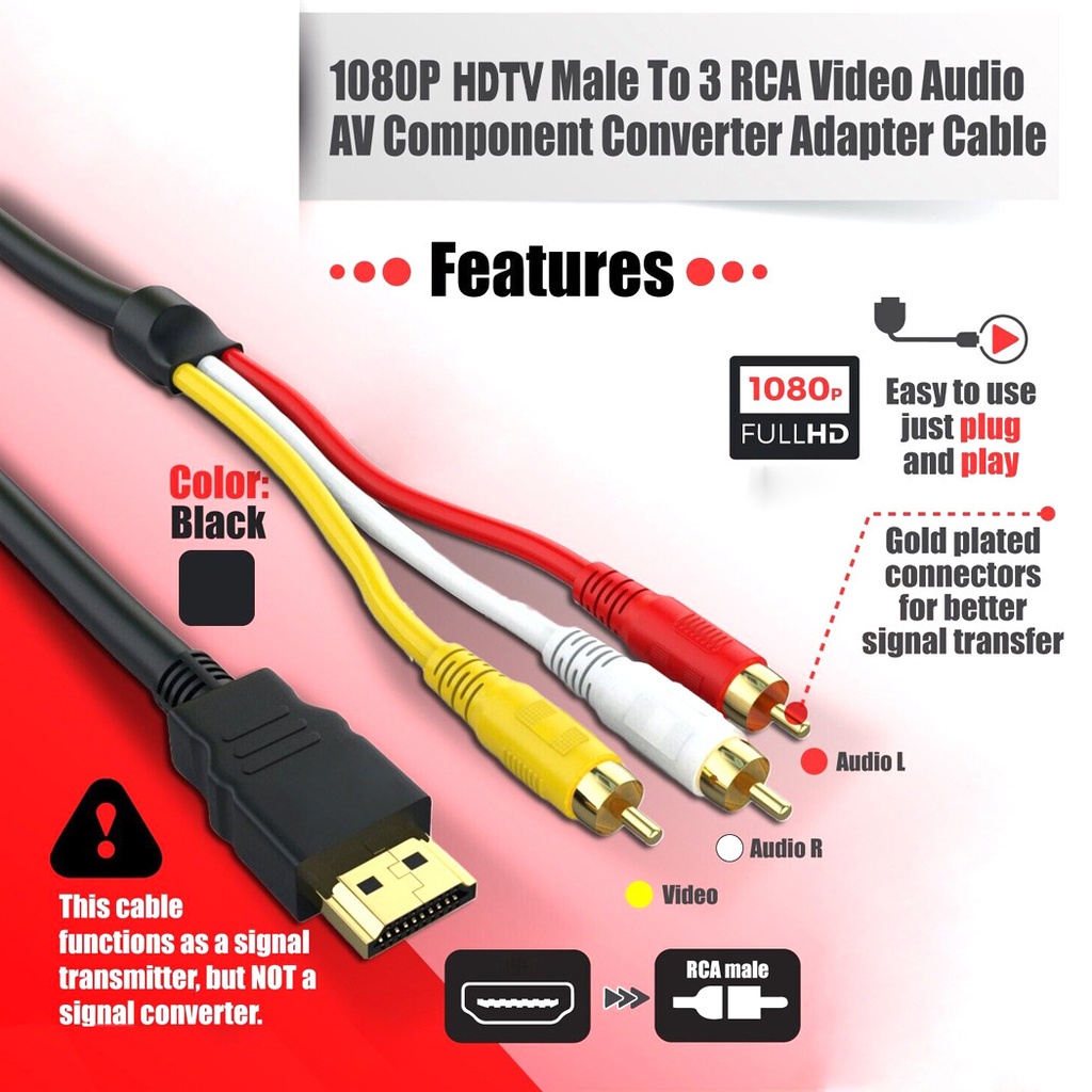 HDTV to 3RCA lotus cable HDTV to AV cable HDTV to AV adapter cable AV composite video cable 1.5 meters