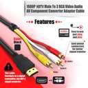 HDTV to 3RCA lotus cable HDTV to AV cable HDTV to AV adapter cable AV composite video cable 1.5 meters