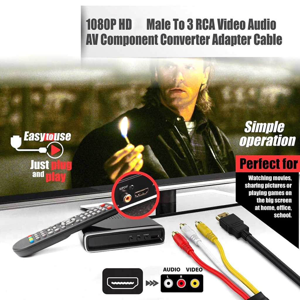 HDTV to 3RCA lotus cable HDTV to AV cable HDTV to AV adapter cable AV composite video cable 1.5 meters