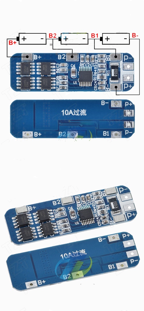 3S 10A 12V Lithium Battery Charger Protection Board Module for 3pcs 18650 Li-ion Battery Cell Charging BMS 11.1V 12.6V