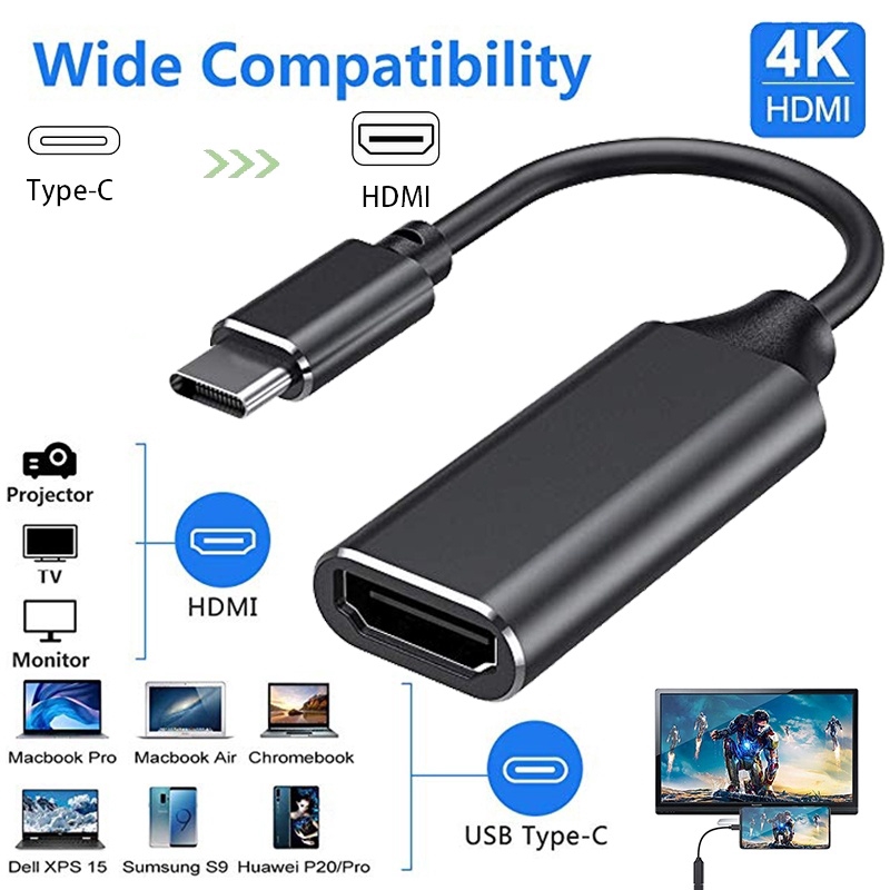 Type C to HDMI-compatible Cable Ultra HD 4k USB 3.1 HDTV Cable Adapter Converter