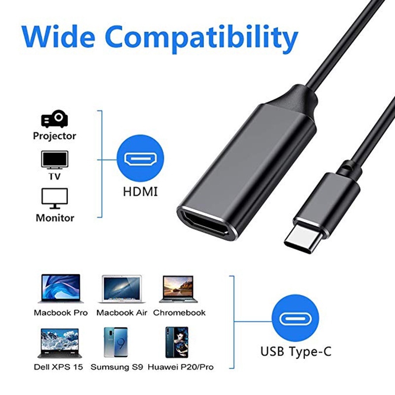 Type C to HDMI-compatible Cable Ultra HD 4k USB 3.1 HDTV Cable Adapter Converter