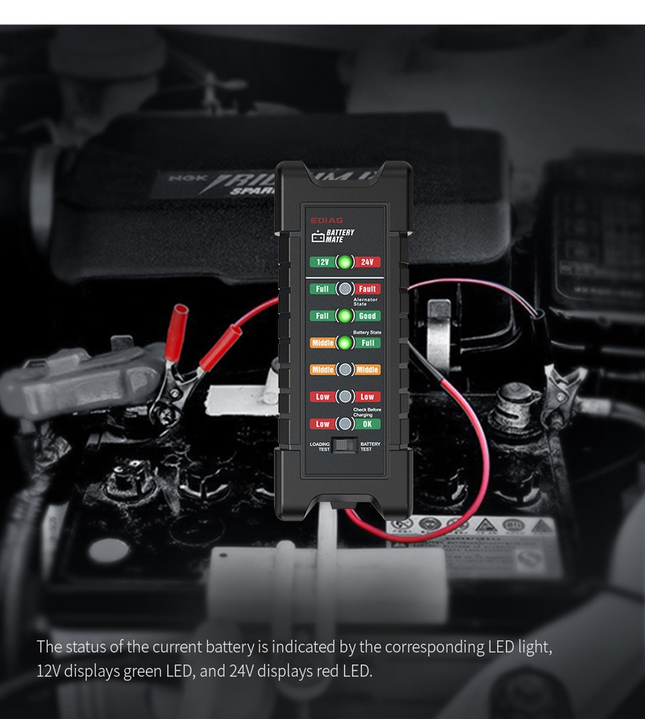 Battery Tester 12V/24V Smart LED Lawn Mower Motor Yacht Car Battery Tester Clip Model