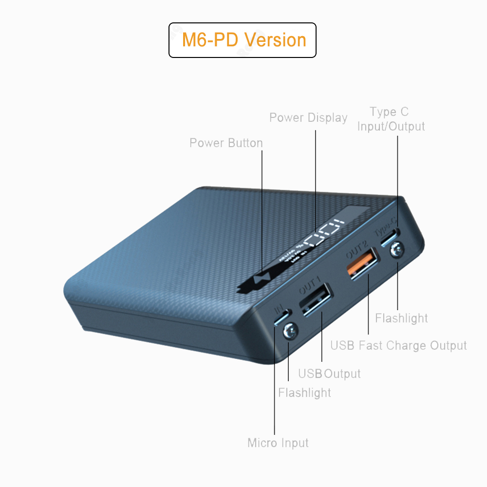 QC 3.0 Quick Charge Version Detachable 6*18650 Power Bank Case Dual USB Mobile Phone Charge PD DIY Shell 18650 Battery Holder