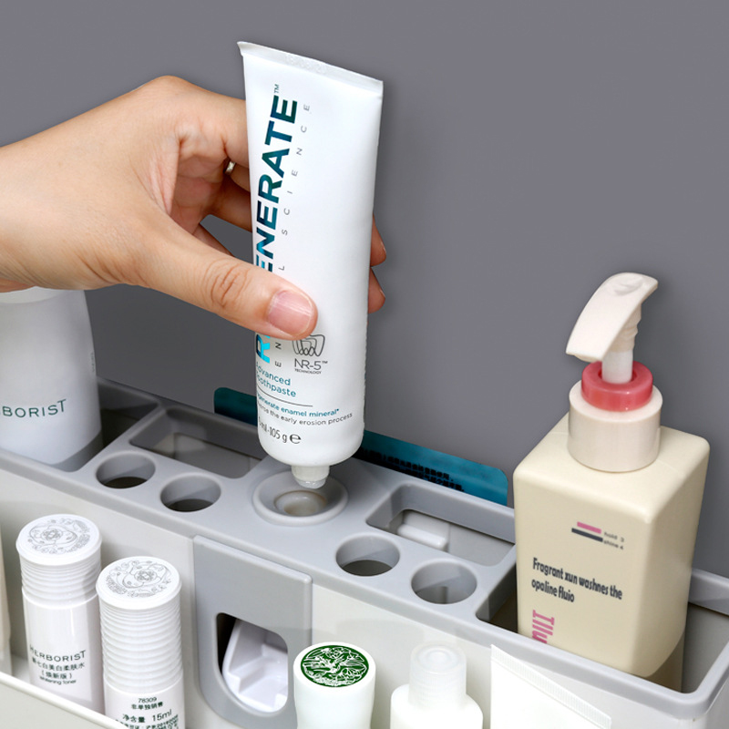 Toothbrush holder bathroom rack no punching wall-mounted bathroom wash set automatic toothpaste squeezer mouthwash cup