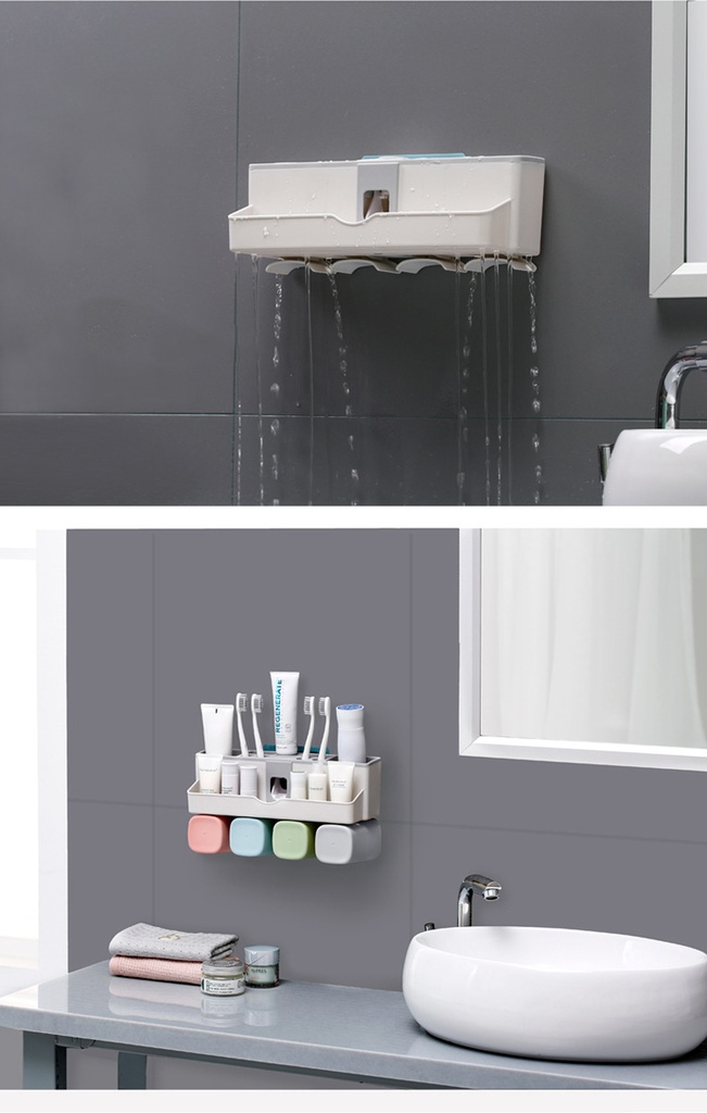 Toothbrush holder bathroom rack no punching wall-mounted bathroom wash set automatic toothpaste squeezer mouthwash cup