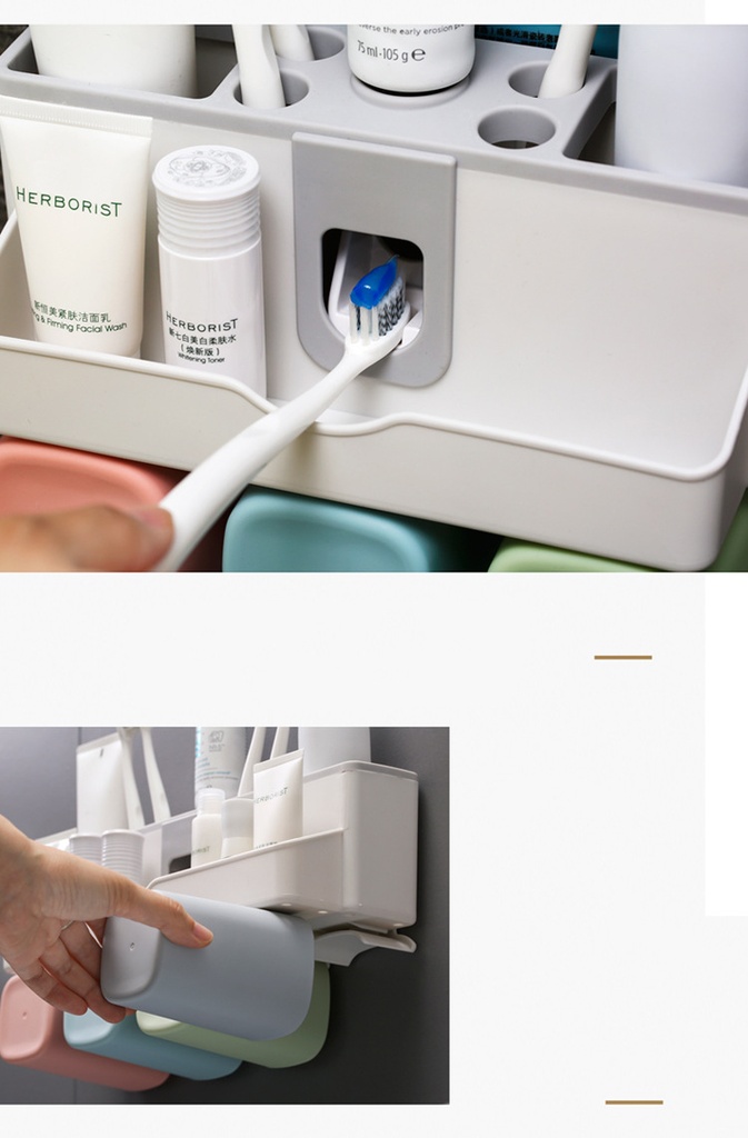 Toothbrush holder bathroom rack no punching wall-mounted bathroom wash set automatic toothpaste squeezer mouthwash cup