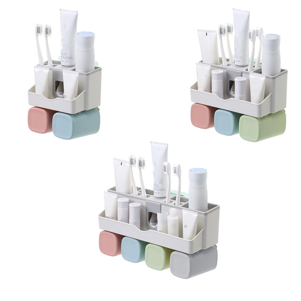 Toothbrush holder bathroom rack no punching wall-mounted bathroom wash set automatic toothpaste squeezer mouthwash cup