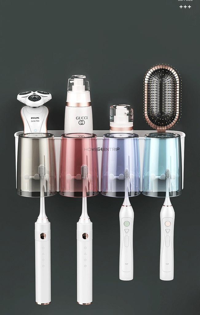 Toothbrush Holder Wall Set Toothbrush Cup Mouthwash Cup Toothpaste Squeezer