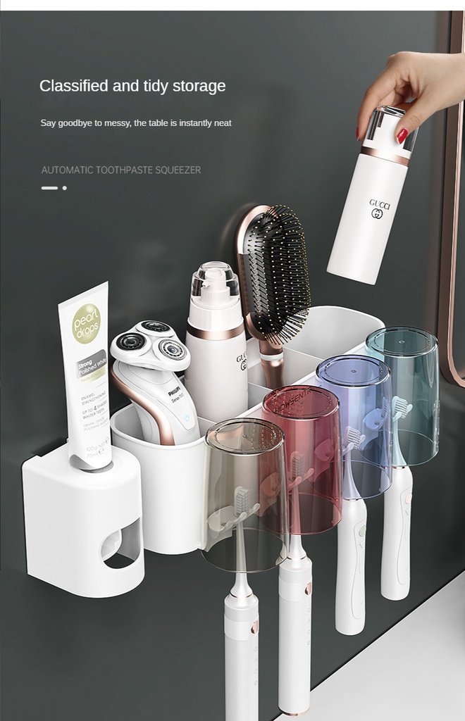 Toothbrush Holder Wall Set Toothbrush Cup Mouthwash Cup Toothpaste Squeezer