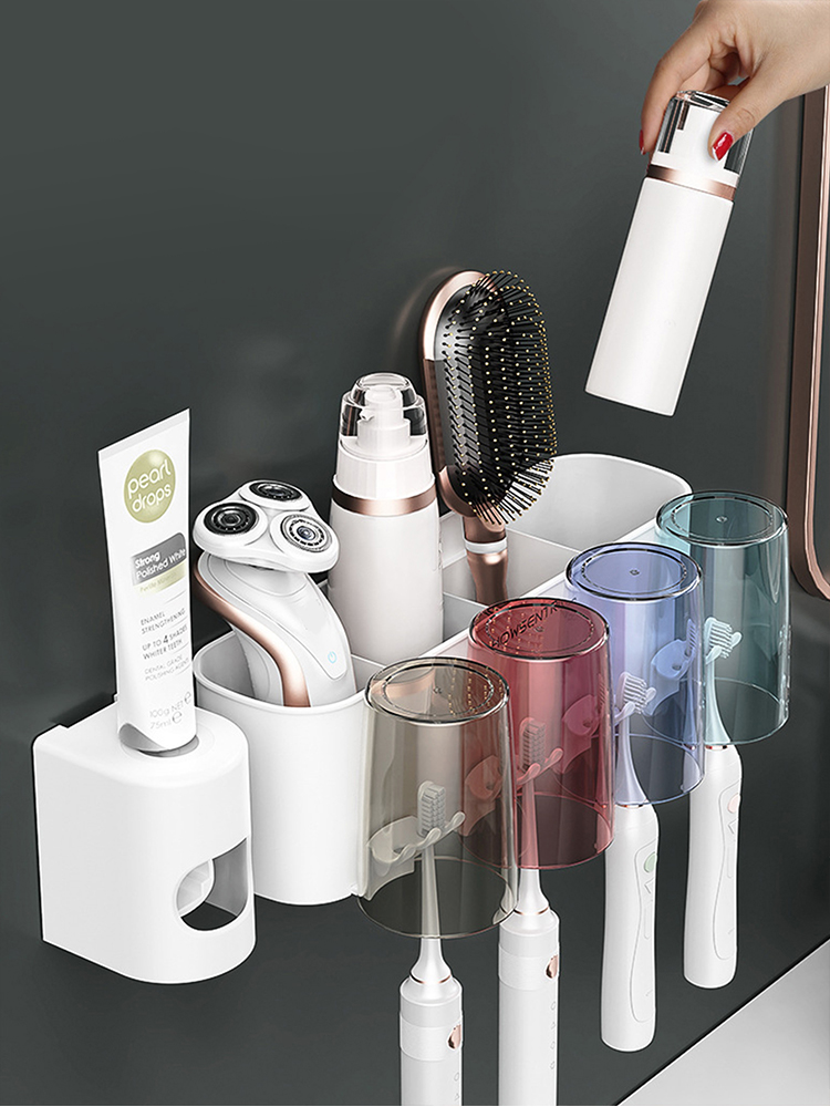 Toothbrush Holder Wall Set Toothbrush Cup Mouthwash Cup Toothpaste Squeezer