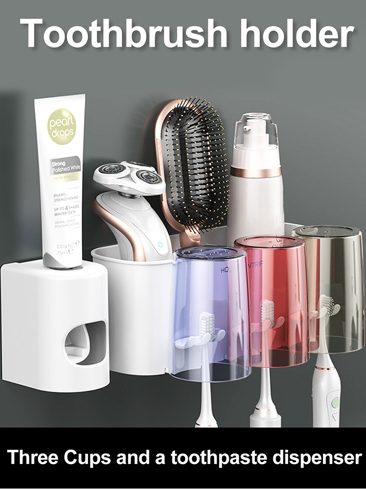 Toothbrush Holder Wall Set Toothbrush Cup Mouthwash Cup Toothpaste Squeezer