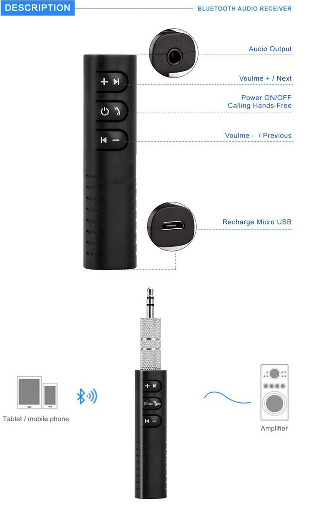 Wireless Bluetooth V3.0 Receiver Adapter 3.5mm Jack For Car Music Audio Aux A2dp Headphone Reciever Handsfree