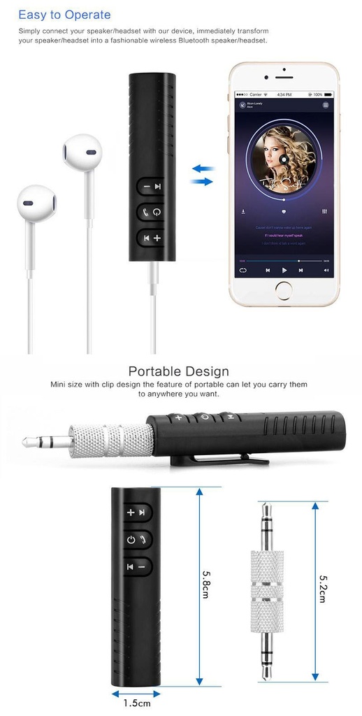Wireless Bluetooth V3.0 Receiver Adapter 3.5mm Jack For Car Music Audio Aux A2dp Headphone Reciever Handsfree