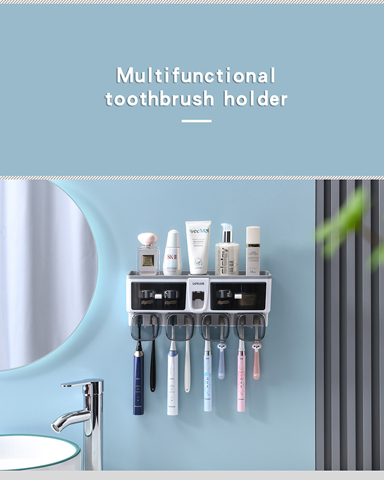 Toothbrush Holder Toothpaste Squeezer with Cup Storage Rack Organizer Bathroom Accessories