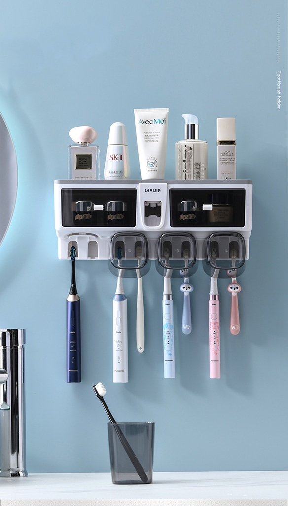 Toothbrush Holder Toothpaste Squeezer with Cup Storage Rack Organizer Bathroom Accessories