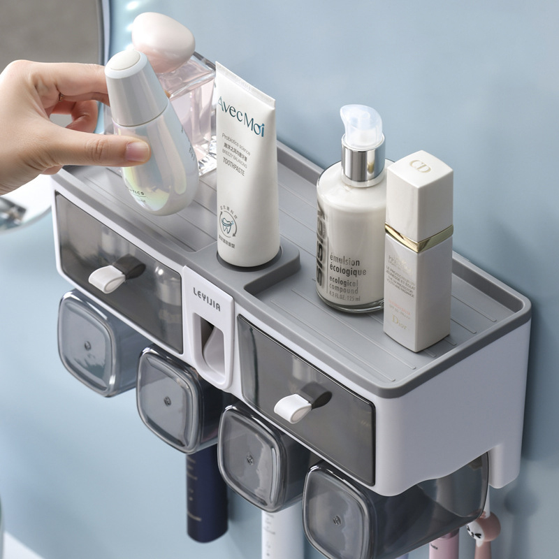 Toothbrush Holder Toothpaste Squeezer with Cup Storage Rack Organizer Bathroom Accessories