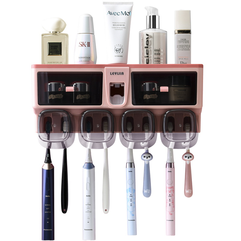 Toothbrush Holder Toothpaste Squeezer with Cup Storage Rack Organizer Bathroom Accessories