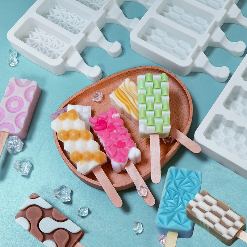 Silicone Ice Cream Mold Geometry Pattern Silicone Popsicle Molds DIY Ice Cream Mould Ice Pop Maker Mould Summer Ice Tray