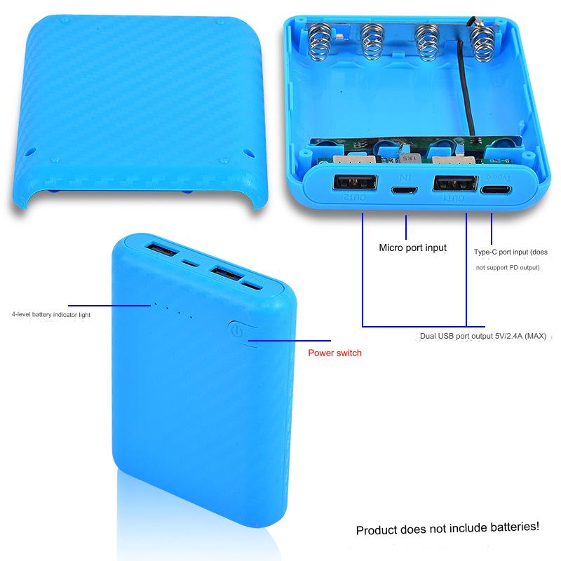 DIY Power Bank Charger Shell Charging Case Mini Solderless Power Supply Housing 3.7V 4 Slots 18650 Battery Box Case (without battery)