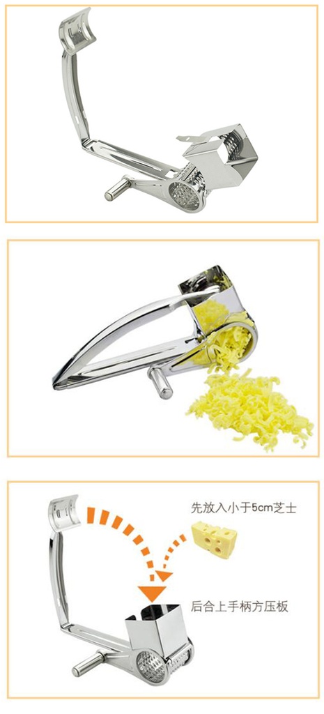 Rotary Cheese Grater Cheese Cutter Slicer Shredder with 4 Interchanging Rotary Sharp Cylinders Stainless Steel Drum Slicer