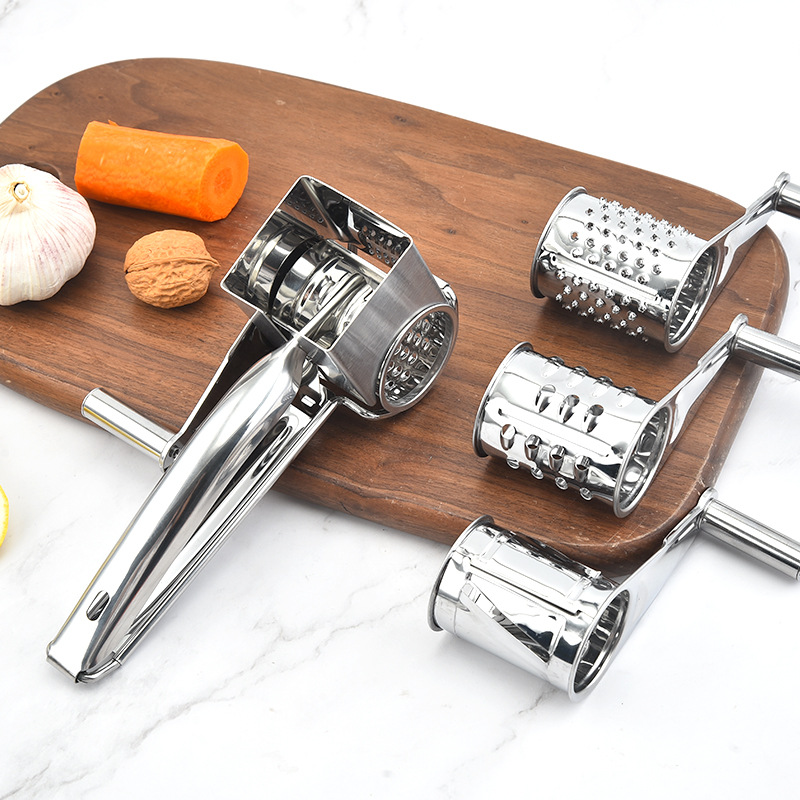 Rotary Cheese Grater Cheese Cutter Slicer Shredder with 4 Interchanging Rotary Sharp Cylinders Stainless Steel Drum Slicer