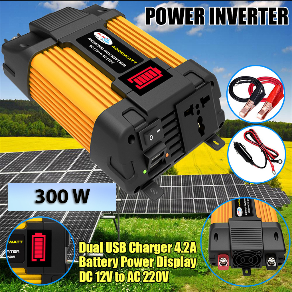 300W Car Power Inverter Modified Sine Wave Dual USB DC 12V to AC 220V Voltage Transformer Power Inverter Converter Adapter
