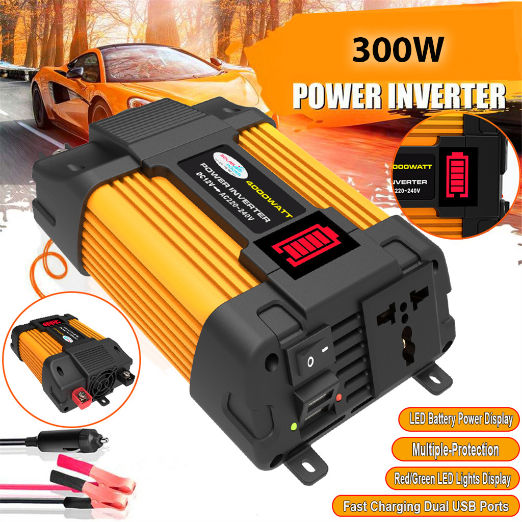300W Car Power Inverter Modified Sine Wave Dual USB DC 12V to AC 220V Voltage Transformer Power Inverter Converter Adapter