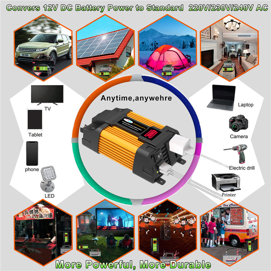 300W Car Power Inverter Modified Sine Wave Dual USB DC 12V to AC 220V Voltage Transformer Power Inverter Converter Adapter