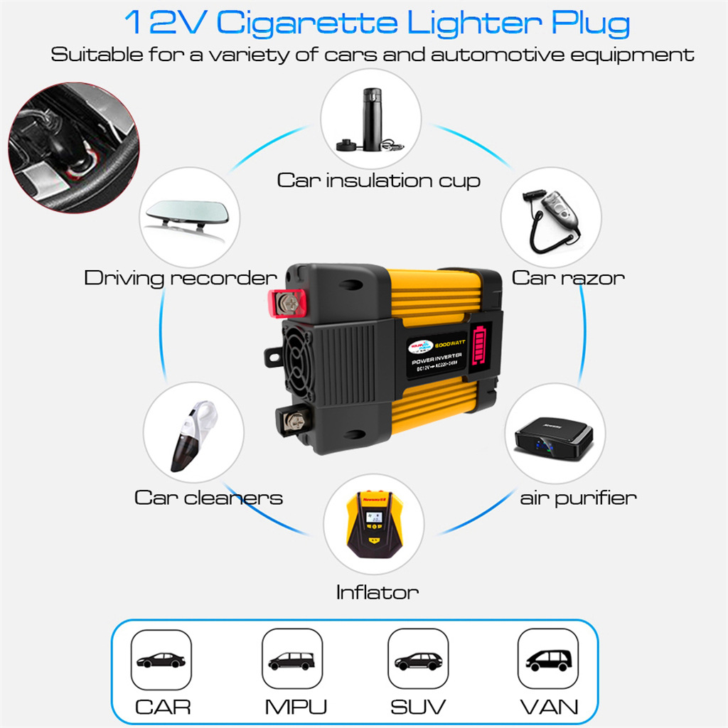 300W Car Power Inverter Modified Sine Wave Dual USB DC 12V to AC 220V Voltage Transformer Power Inverter Converter Adapter