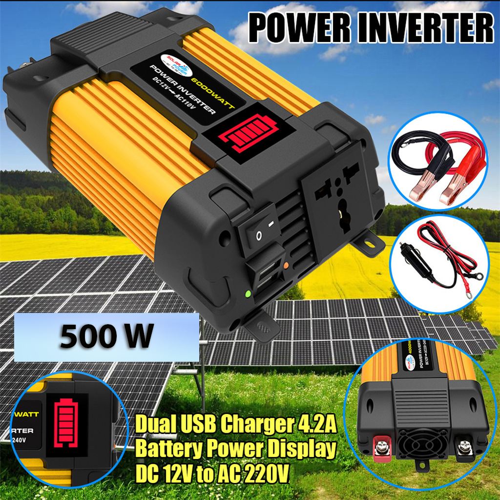 500W Car Power Inverter Modified Sine Wave Dual USB DC 12V to AC 220V Voltage Transformer Power Inverter Converter Adapter