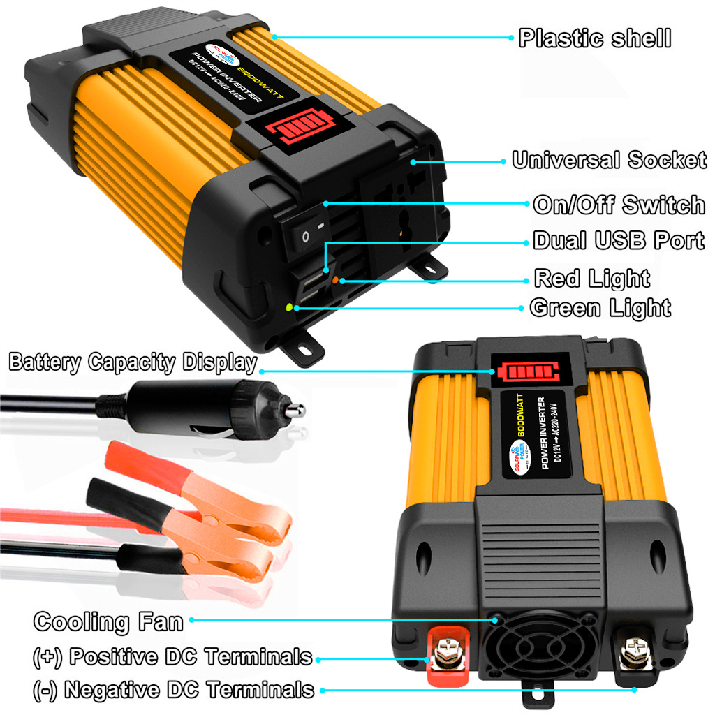 500W Car Power Inverter Modified Sine Wave Dual USB DC 12V to AC 220V Voltage Transformer Power Inverter Converter Adapter