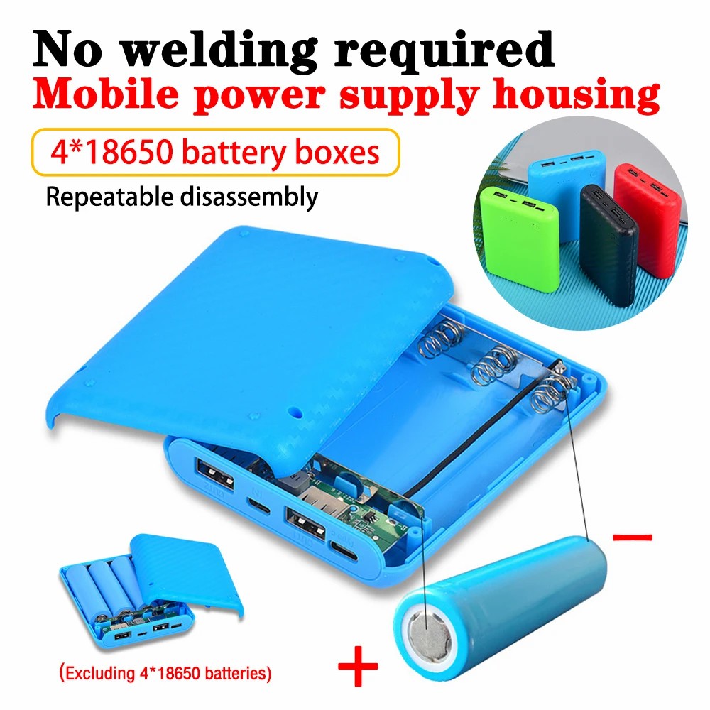 DIY Power Bank Charger Shell Charging Case Mini Solderless Power Supply Housing 3.7V 4 Slots 18650 Battery Box Case (without battery)