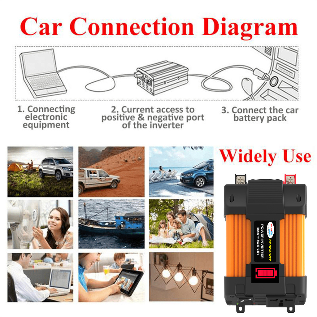 500W Car Power Inverter Modified Sine Wave Dual USB DC 12V to AC 220V Voltage Transformer Power Inverter Converter Adapter