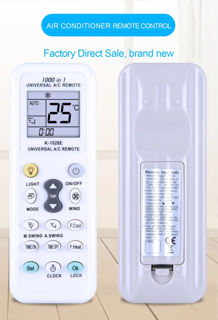1000 in 1 Universal air conditioner remote control K-1028E global model one-click setting