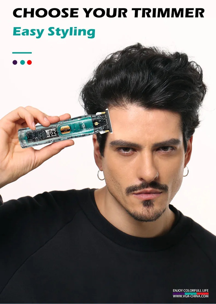 Vgr961 Transparent Ipx7 Waterproof Hair Clipper Professional Barber Beard Trimmer Rechargeable Wireless Men's Hair Trimmer