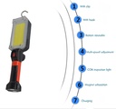 Portable Led Work Light with 18650 battery 700lm Waterproof USB Rechargeable Cob Flashlight Lantern With Hook