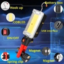 Portable Led Work Light with 18650 battery 700lm Waterproof USB Rechargeable Cob Flashlight Lantern With Hook